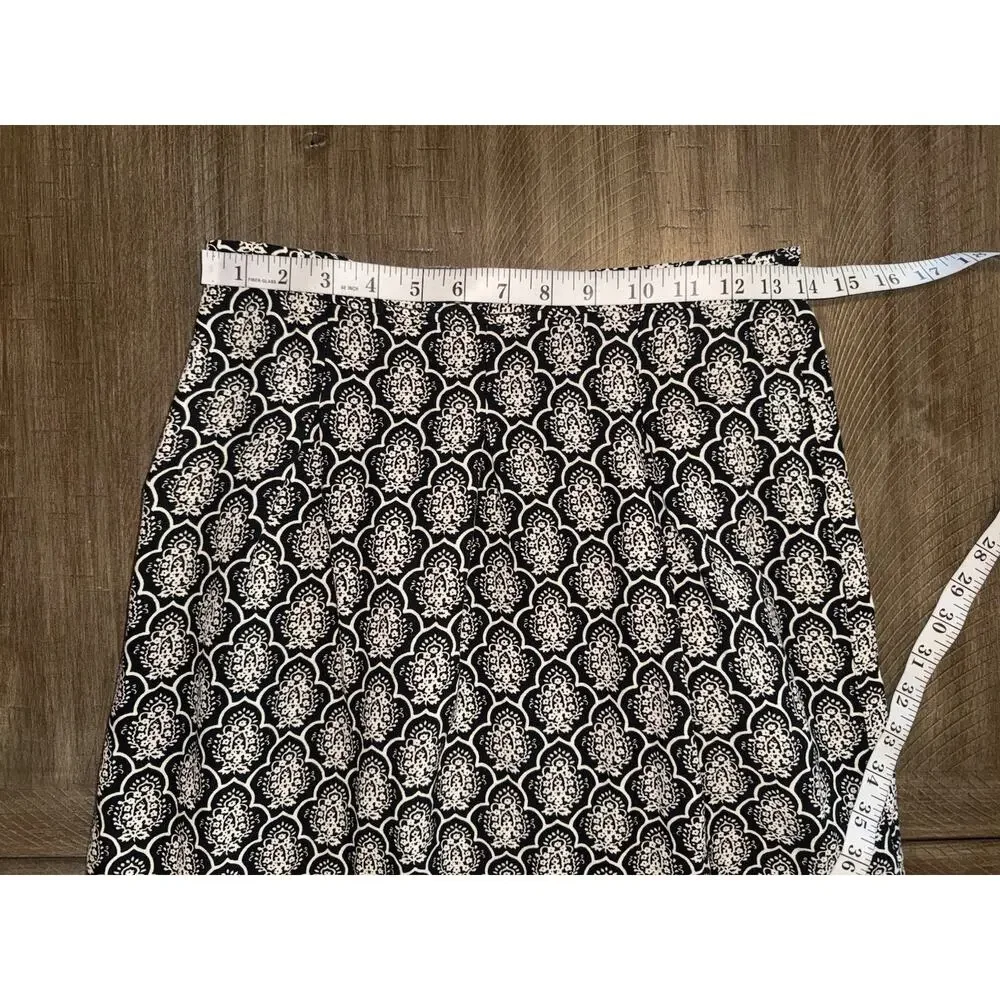 Ann Taylor LOFT Black Ivory Geometric Print Linen Blend Pleated Mini Skirt 4P